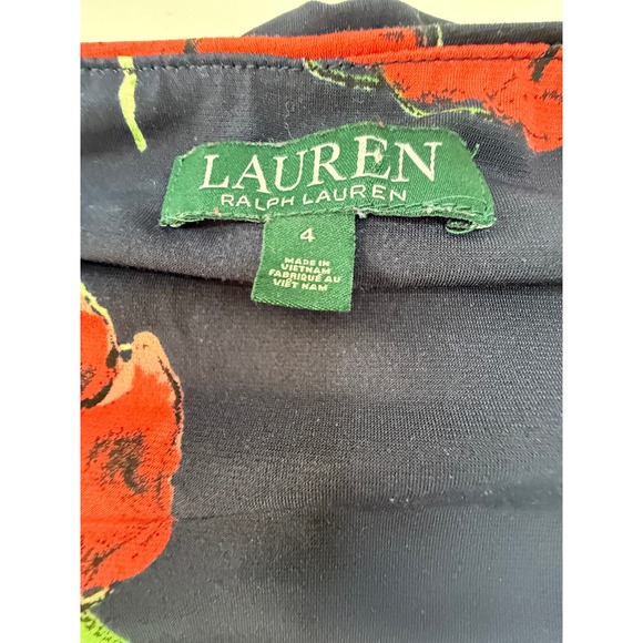 Lauren Ralph Lauren Navy Red Poppy Floral Ruched V-Neck Sheath Dress 4 - Picture 2 of 11